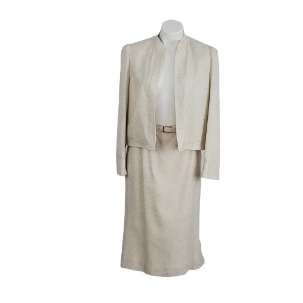 Vintage 1980s ILGWU Union Made Skirt Set, Cream